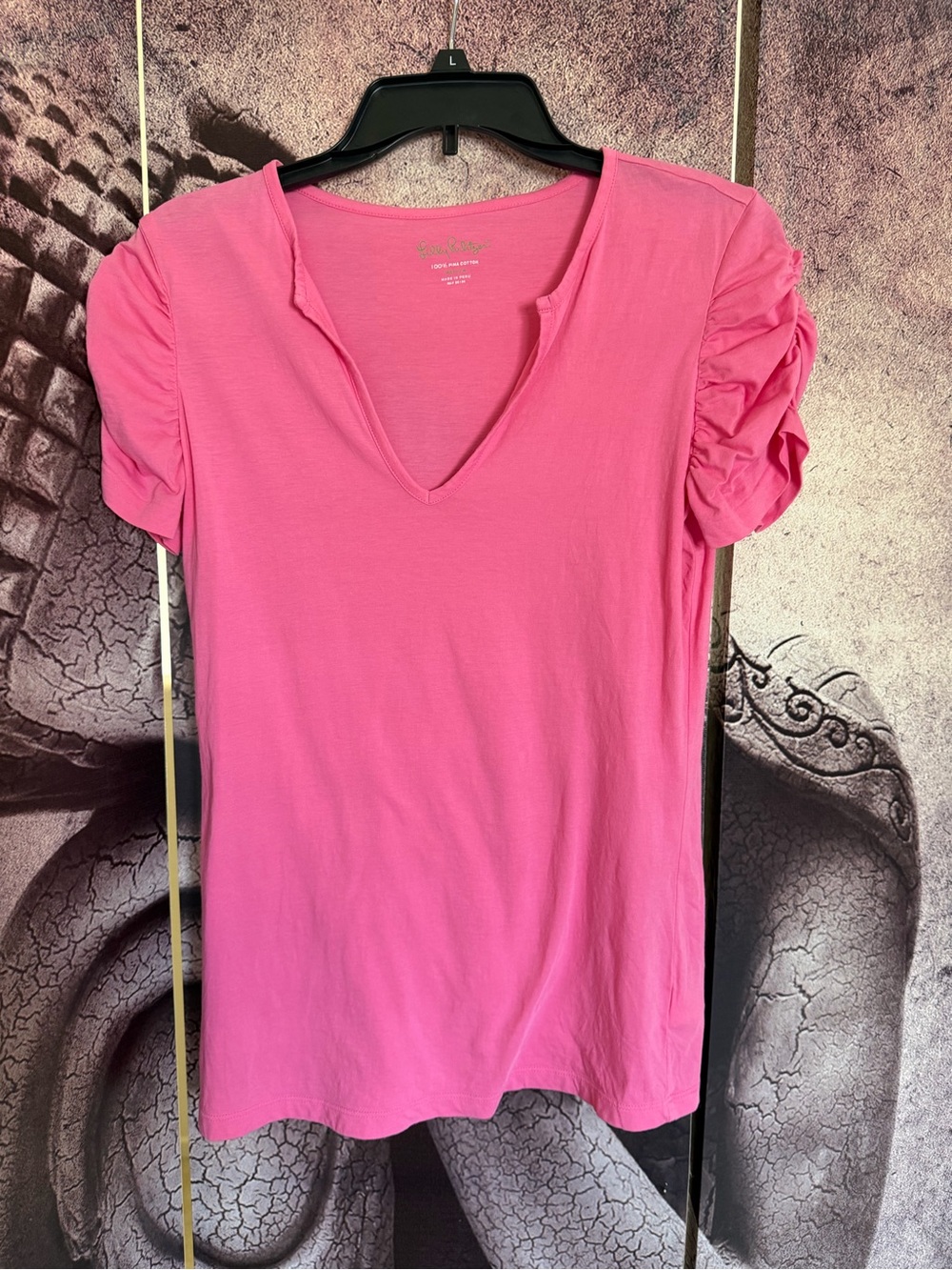Lilly Pulitzer Pink Ruched Sleeve V-Neck Women's Top